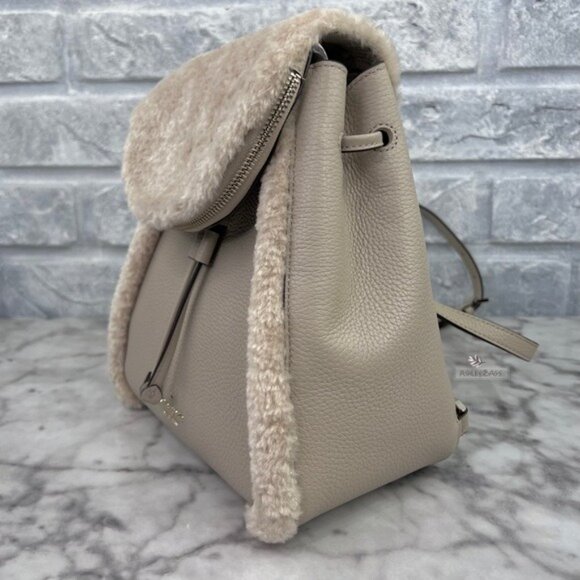 Kate Spade Leila Medium Flap Backpack Faux Shearling In Light Sand
